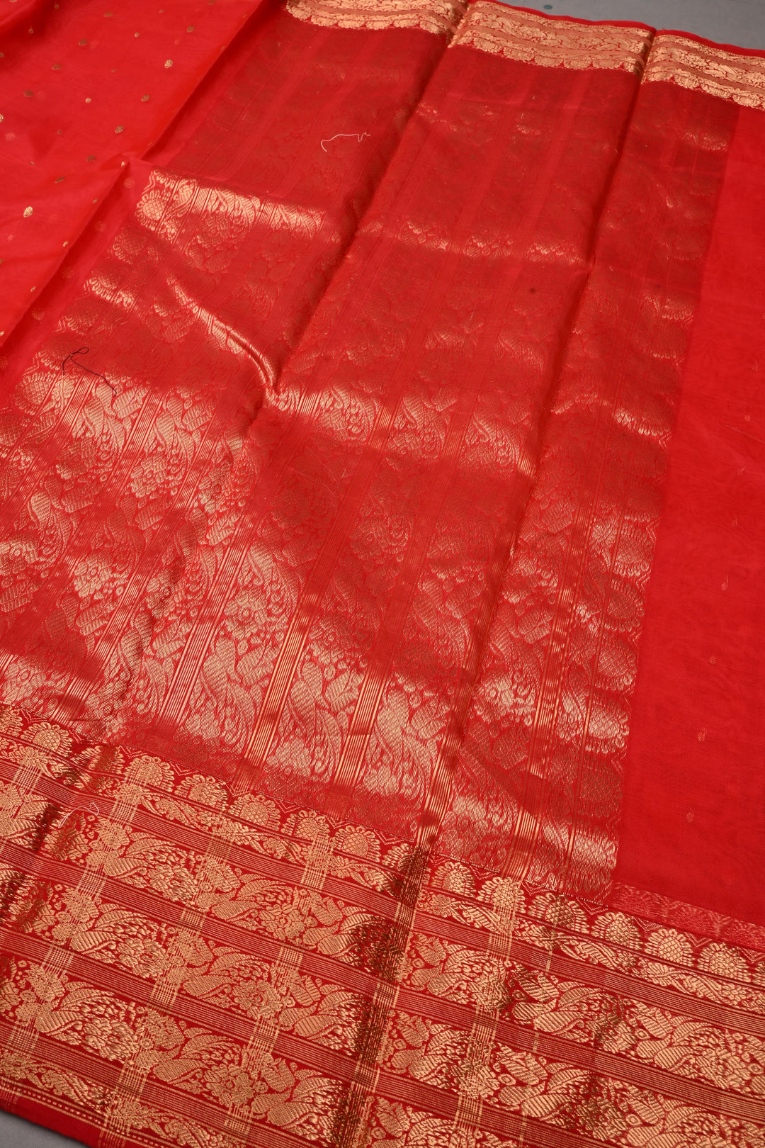 Red Chanderi Silk Saree with Zari Buttas and Zari Border | SHOBITAM
