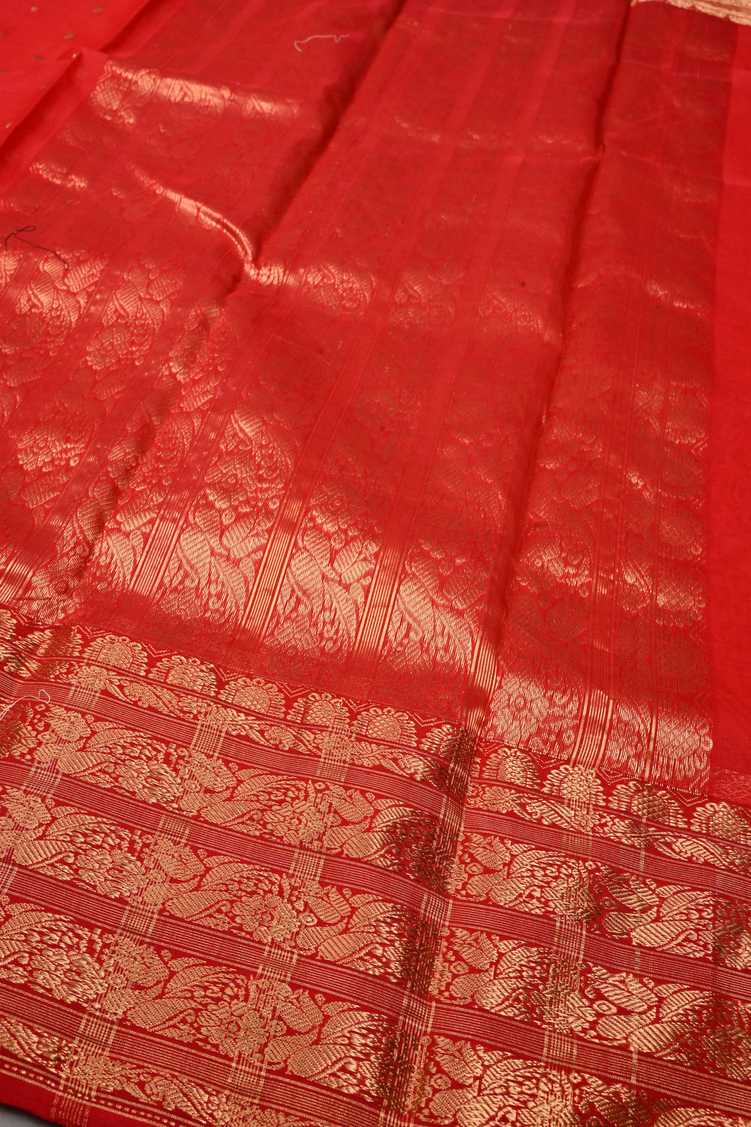 Red Chanderi Silk Saree with Zari Buttas and Zari Border | SHOBITAM