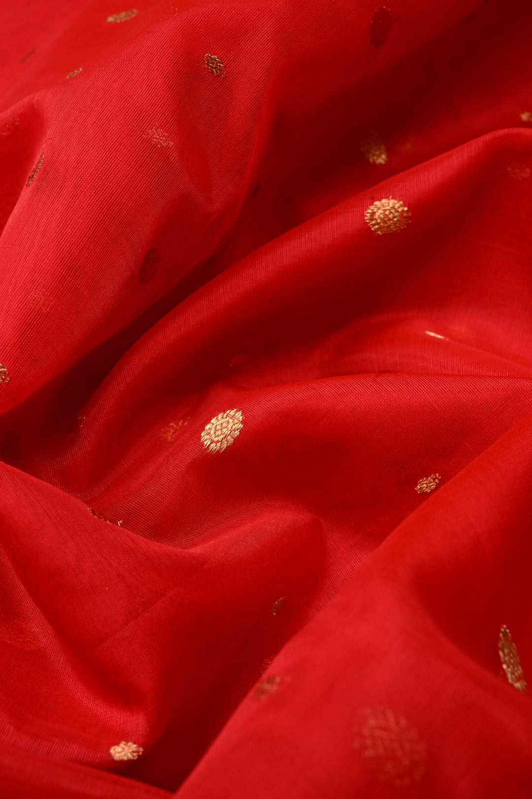 Red Chanderi Silk Saree with Zari Buttas and Zari Border | SHOBITAM