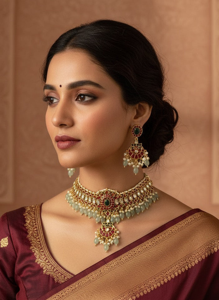 Gold Plated Kempstone Necklace Set |SHOBITAM