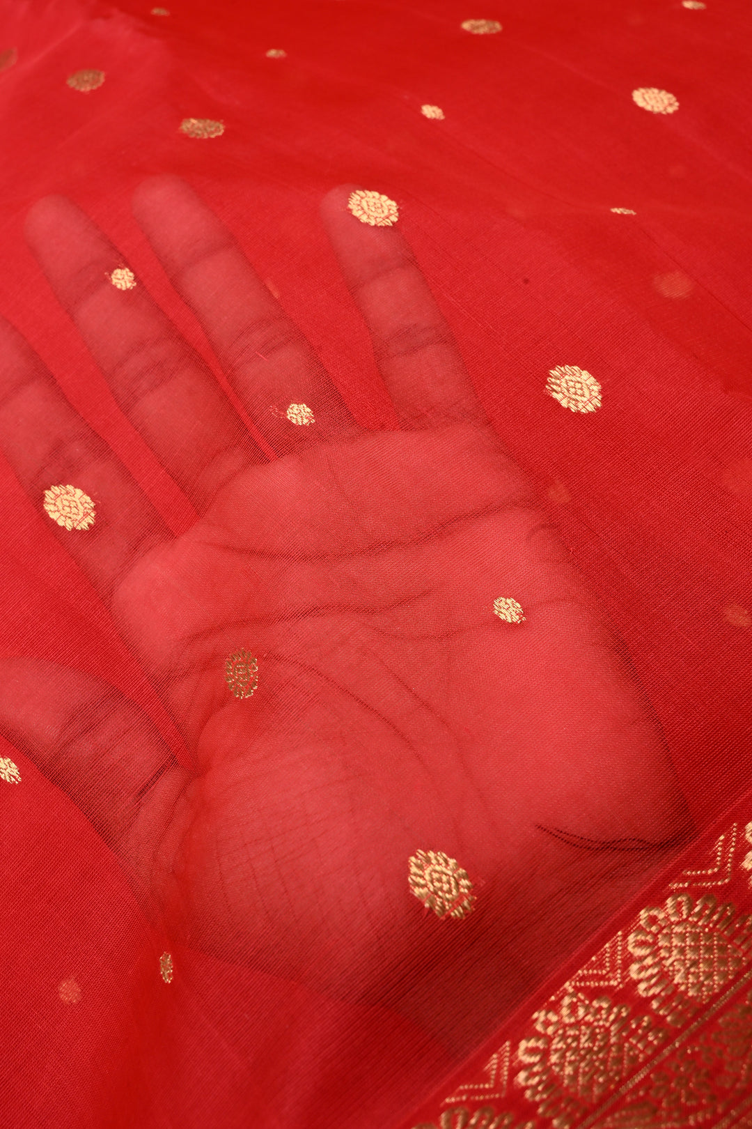 Red Chanderi Silk Saree with Zari Buttas and Zari Border | SHOBITAM