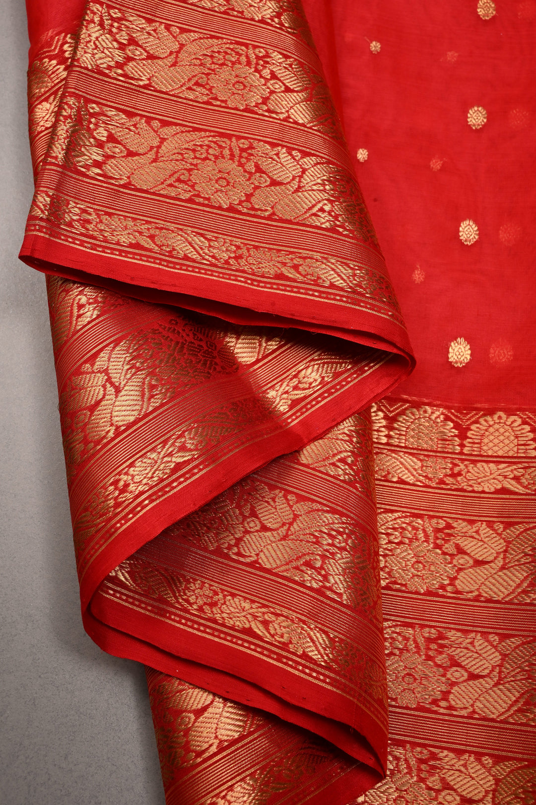 Red Chanderi Silk Saree with Zari Buttas and Zari Border | SHOBITAM