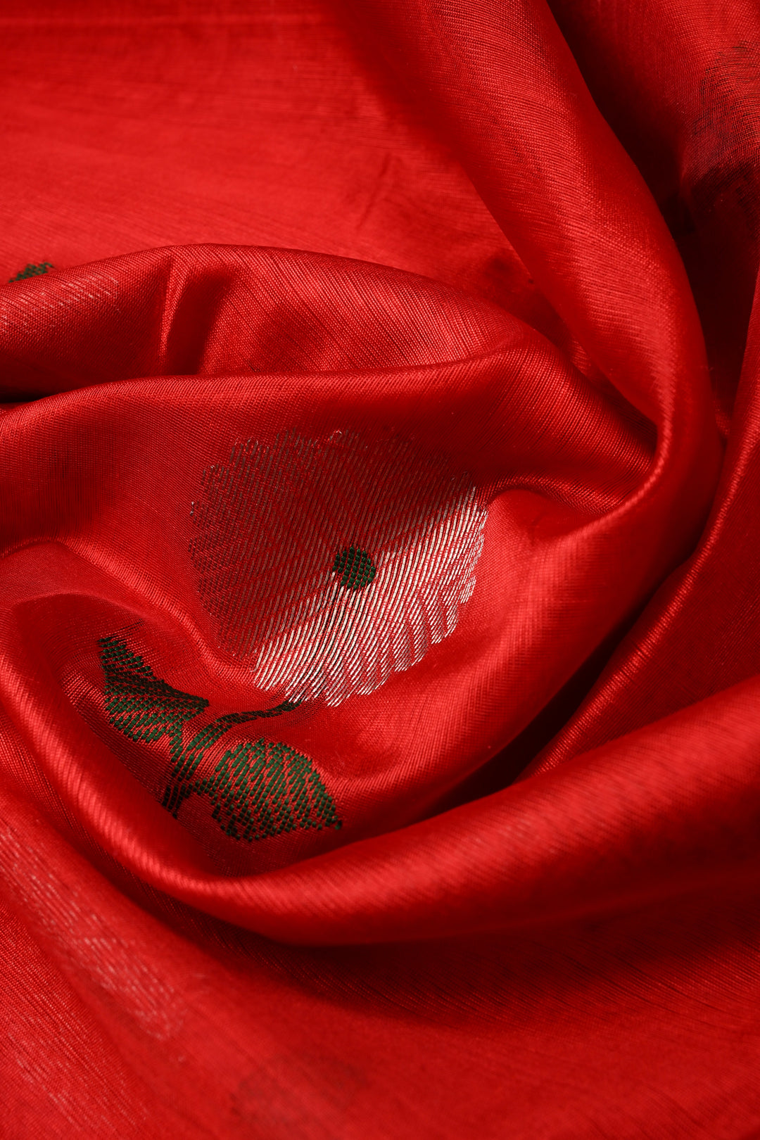 Red Chanderi Silk Saree with Meenakari  Flower Butta and Zari Border | SHOBITAM