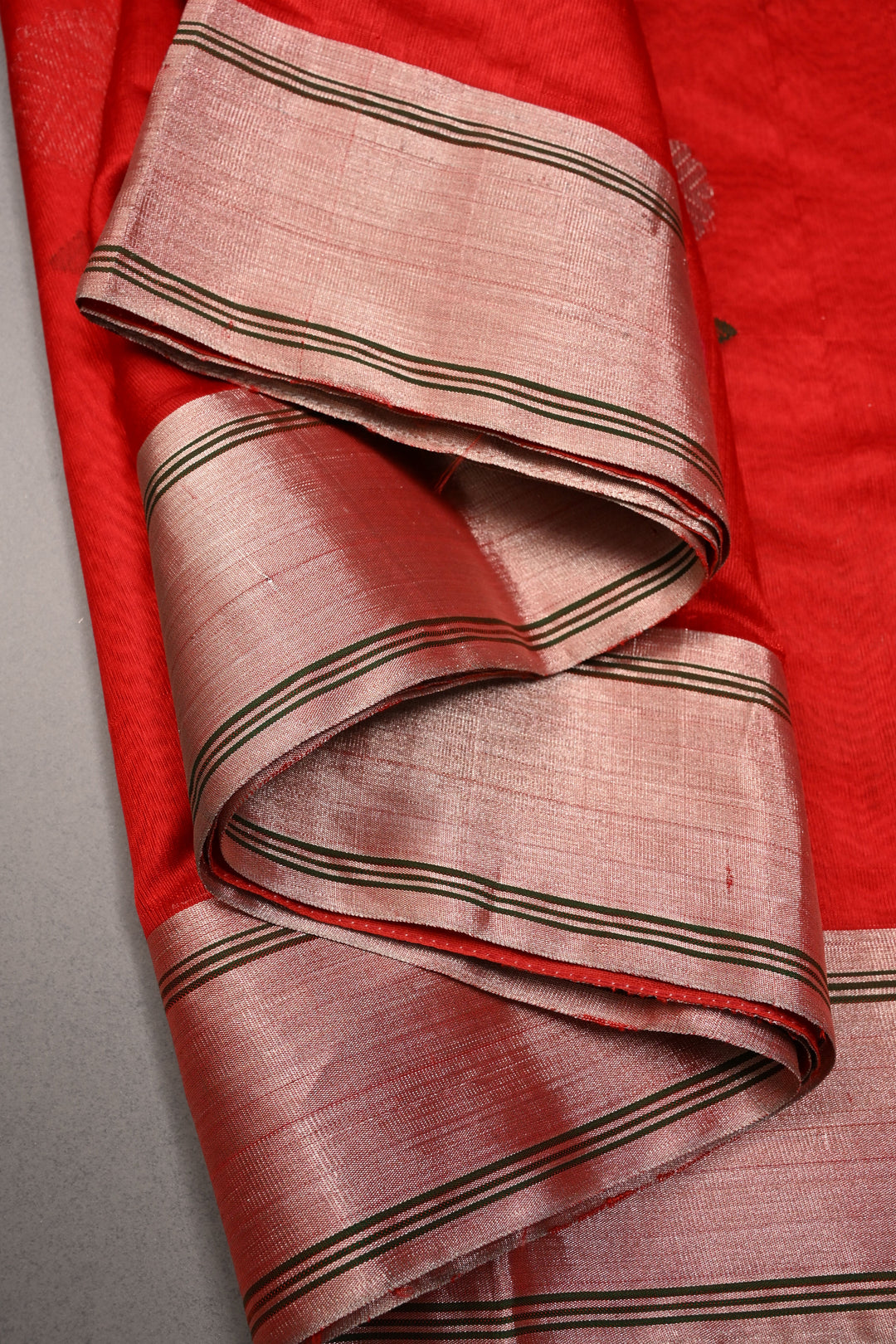 Red Chanderi Silk Saree with Meenakari  Flower Butta and Zari Border | SHOBITAM