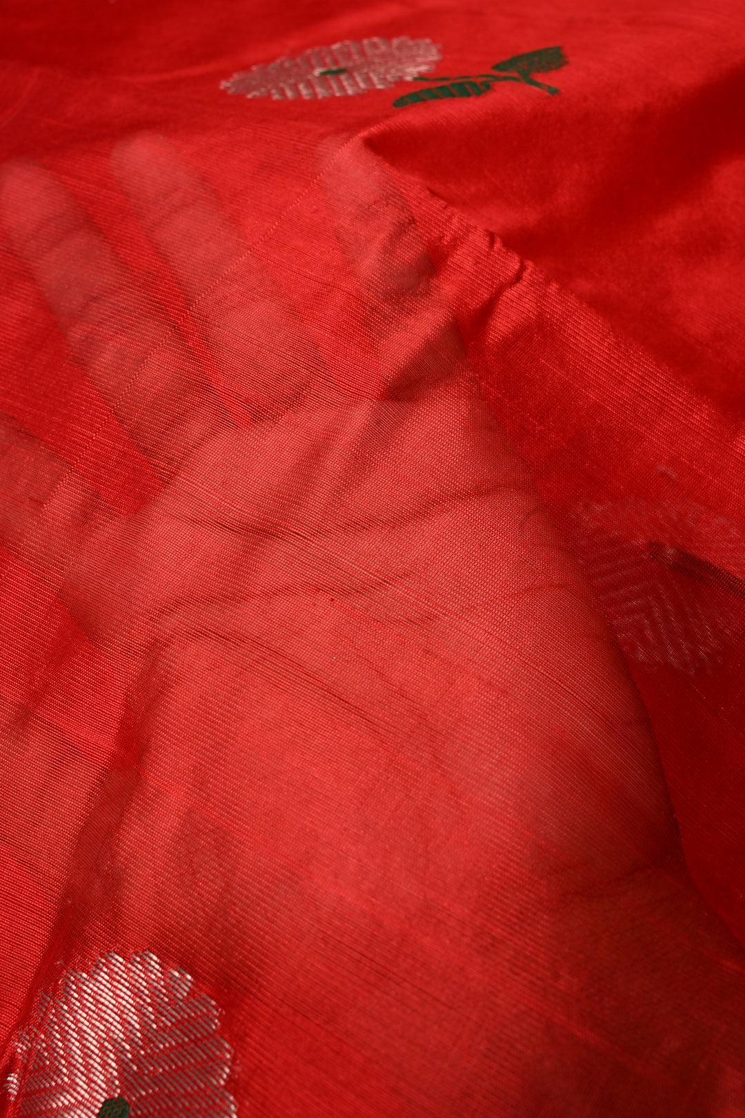 Red Chanderi Silk Saree with Meenakari  Flower Butta and Zari Border | SHOBITAM