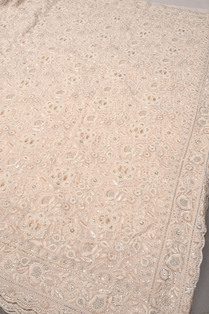Off White Machine Emboidery with all over Sequins work on Georgette Saree | SHOBITAM