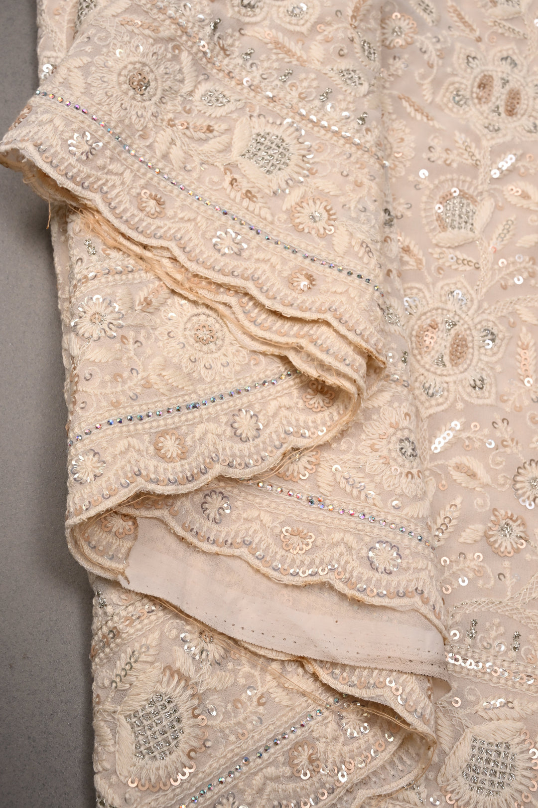 Off White Machine Emboidery with all over Sequins work on Georgette Saree | SHOBITAM