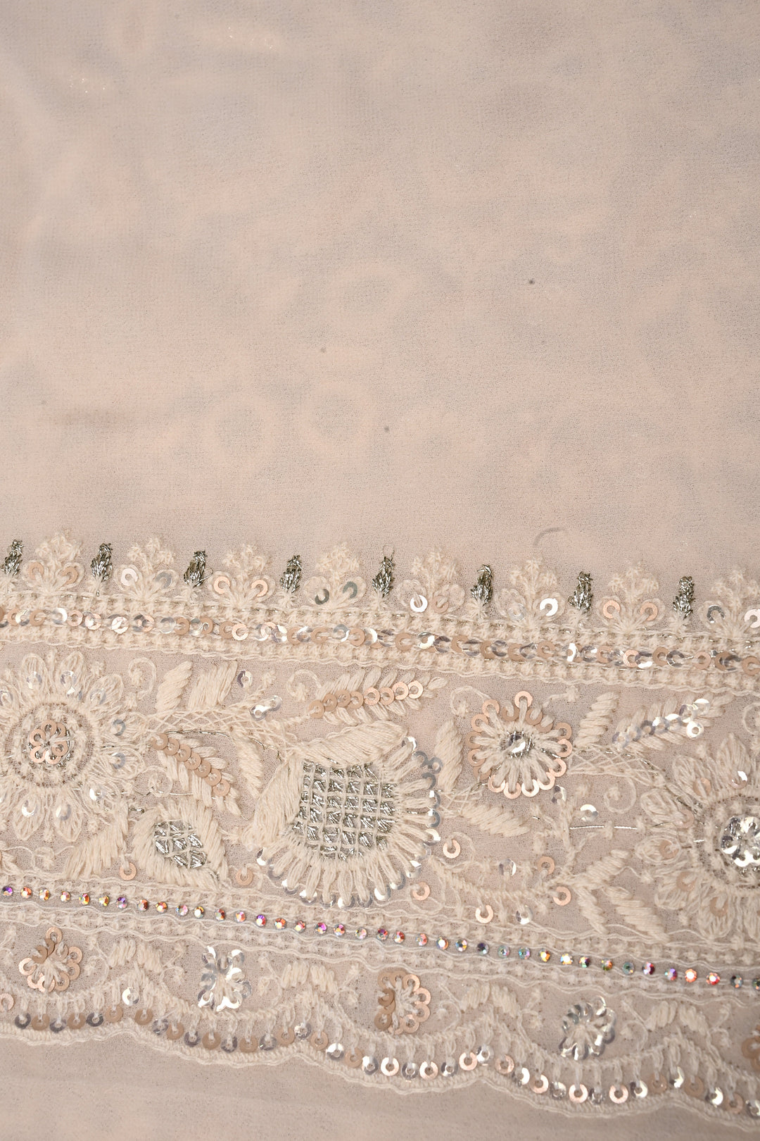 Off White Machine Emboidery with all over Sequins work on Georgette Saree | SHOBITAM