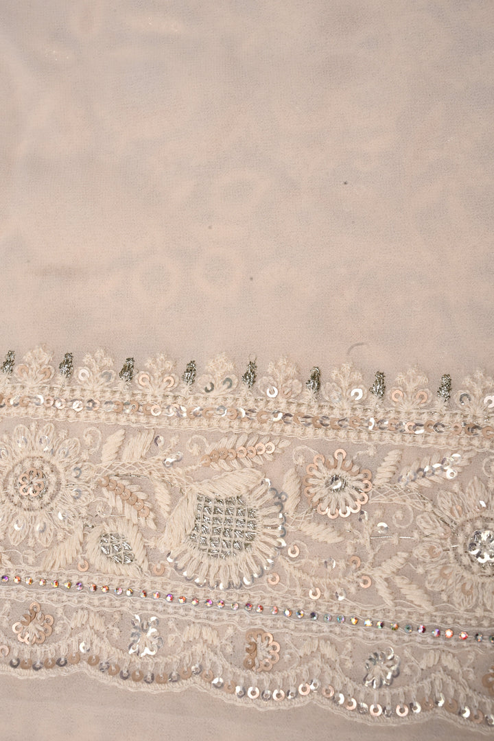 Off White Machine Emboidery with all over Sequins work on Georgette Saree | SHOBITAM