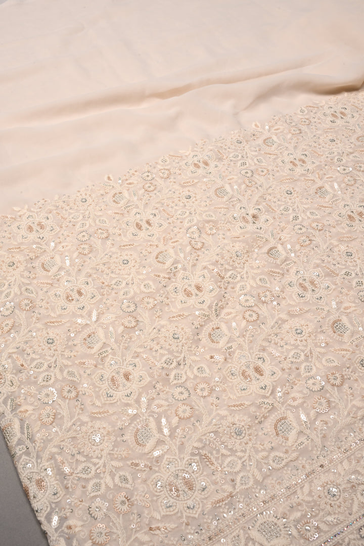 Off White Machine Emboidery with all over Sequins work on Georgette Saree | SHOBITAM