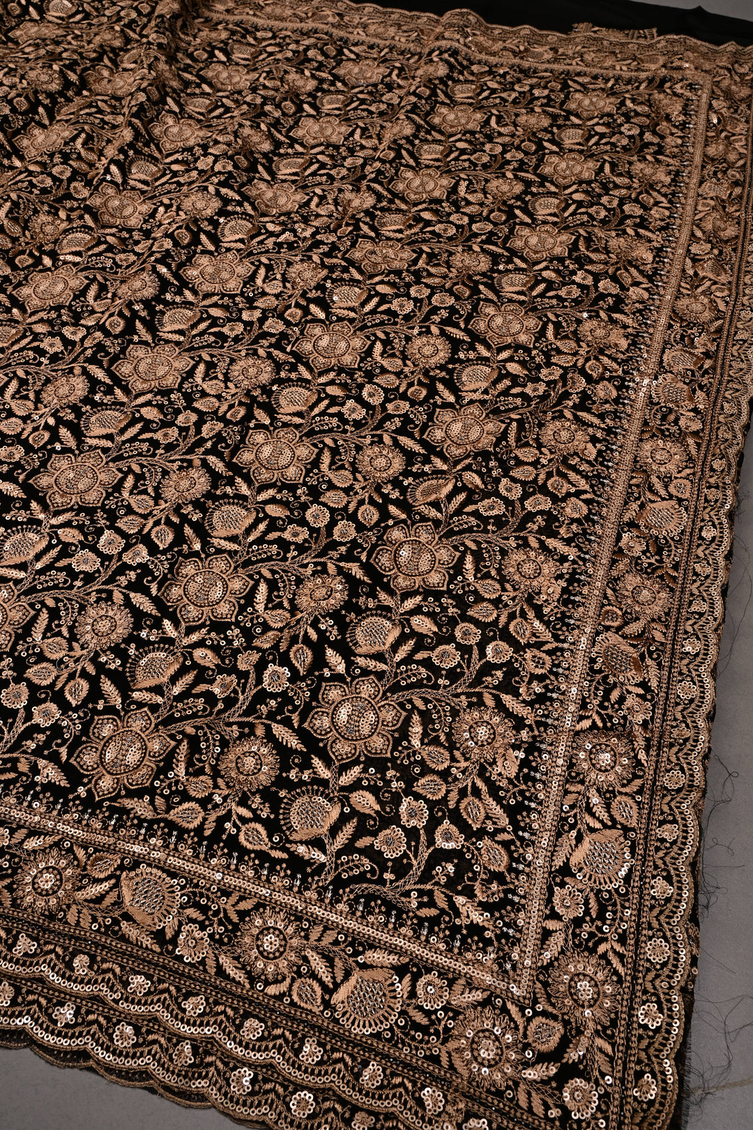 Black Machine Emboidery with all over Sequins work  on Georgette Saree | SHOBITAM