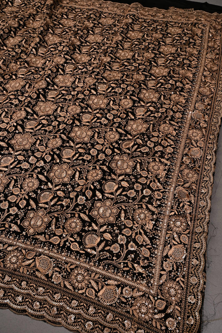 Black Machine Emboidery with all over Sequins work  on Georgette Saree | SHOBITAM