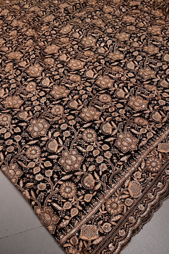 Black Machine Emboidery with all over Sequins work  on Georgette Saree | SHOBITAM