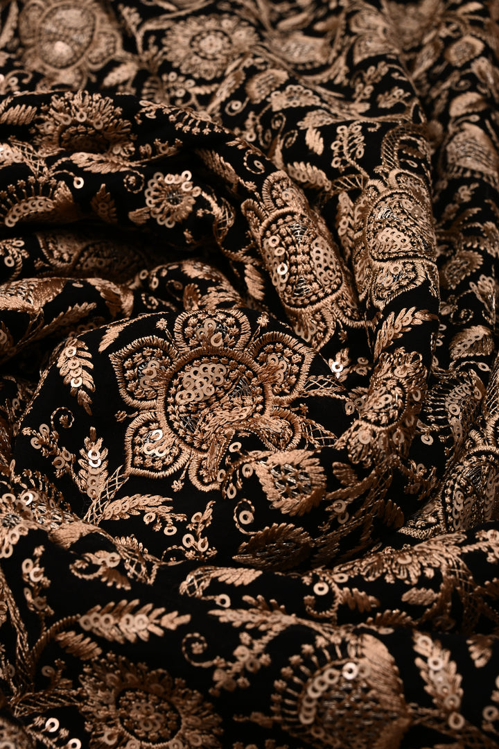 Black Machine Emboidery with all over Sequins work  on Georgette Saree | SHOBITAM