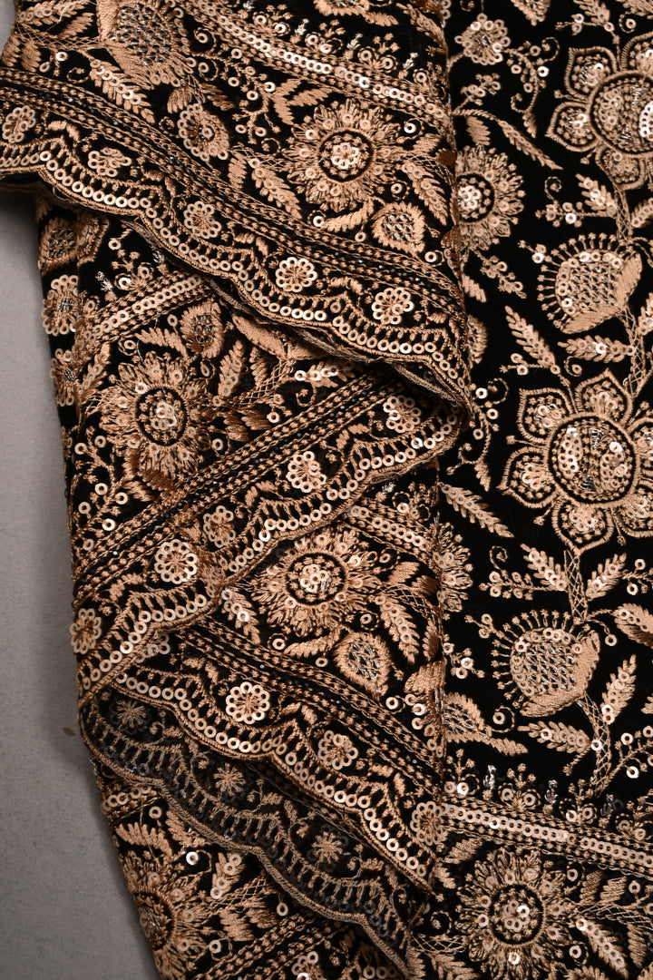 Black Machine Emboidery with all over Sequins work  on Georgette Saree | SHOBITAM