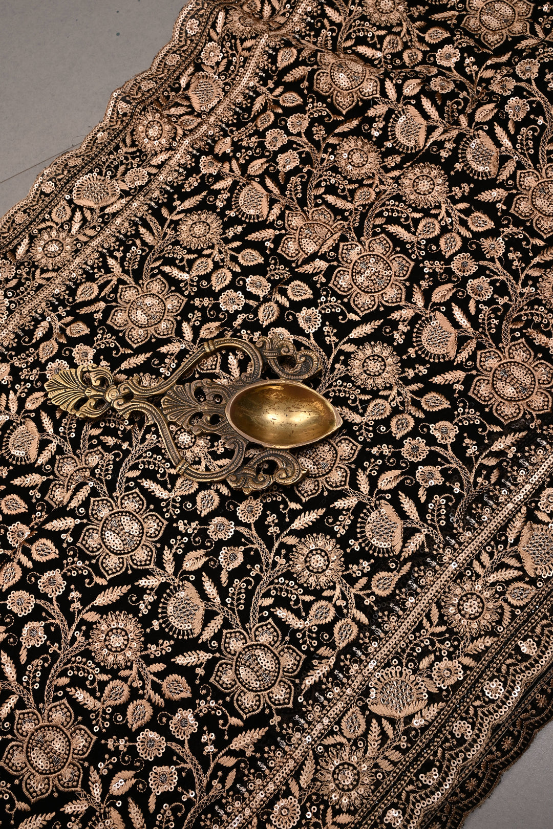 Black Machine Emboidery with all over Sequins work  on Georgette Saree | SHOBITAM