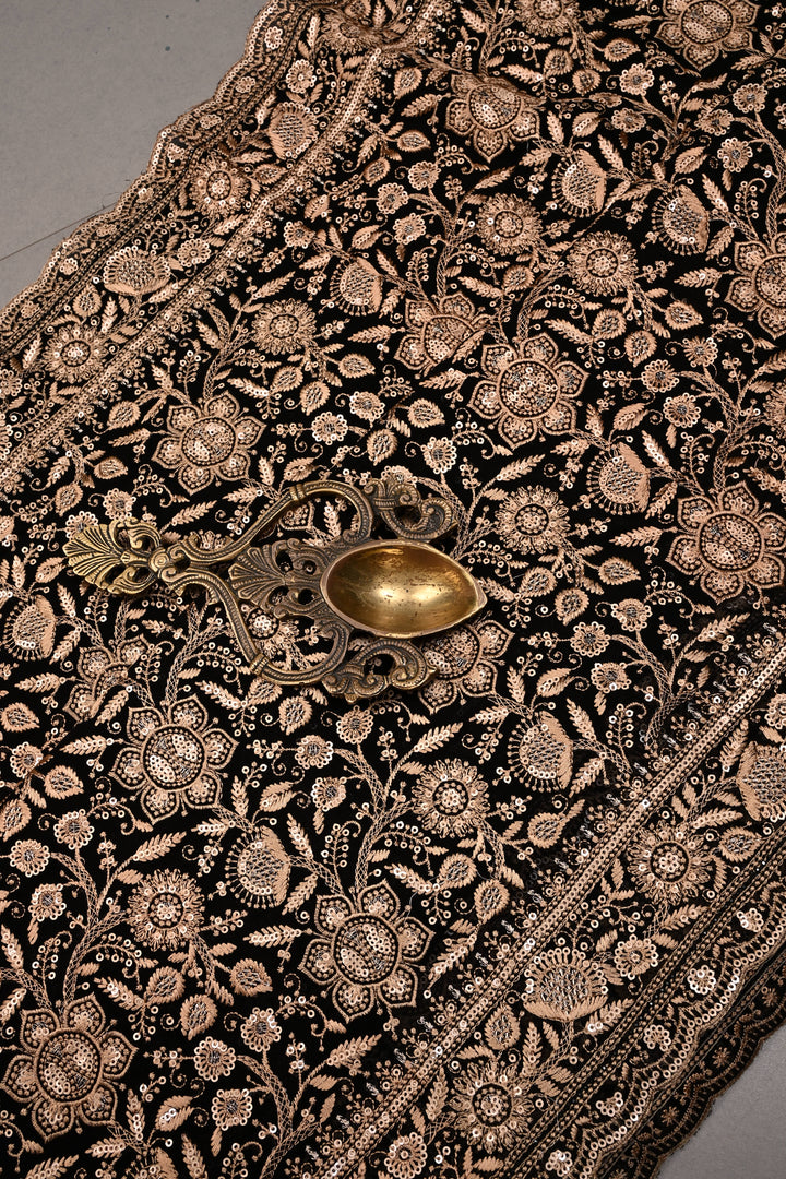 Black Machine Emboidery with all over Sequins work  on Georgette Saree | SHOBITAM