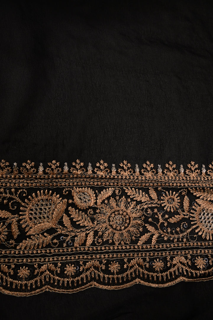 Black Machine Emboidery with all over Sequins work  on Georgette Saree | SHOBITAM
