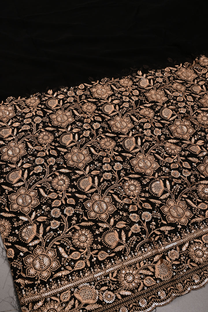 Black Machine Emboidery with all over Sequins work  on Georgette Saree | SHOBITAM