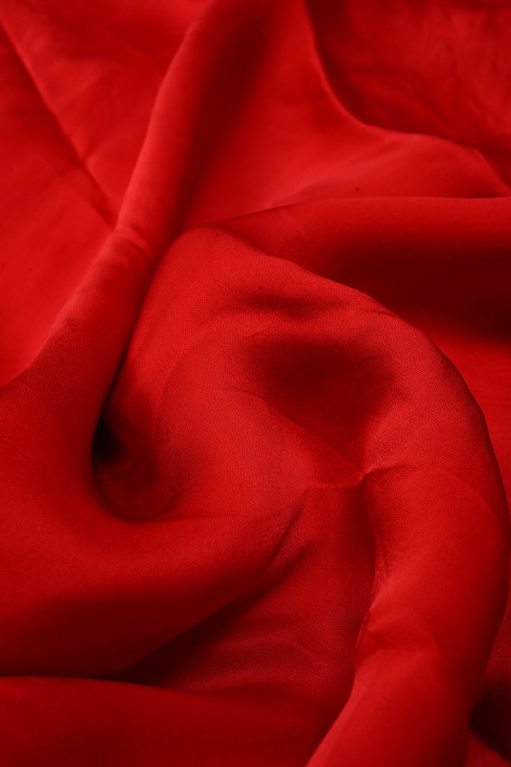 Red Vegan Viscose Silk Saree with Heavy Embroidery Work on Scallop Border | SHOBITAM