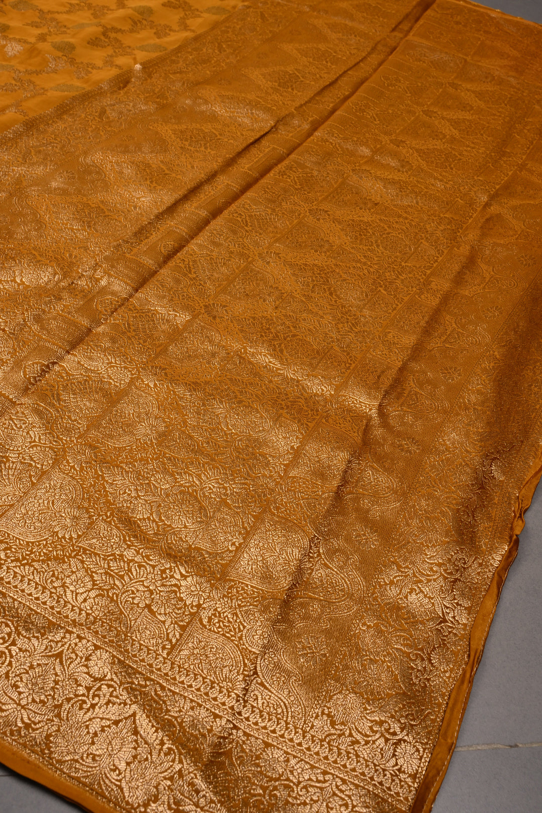 Methi Yellow Vegan Viscose Silk Saree  with Sona Rupa Jaal  and Zari  Border | SHOBITAM