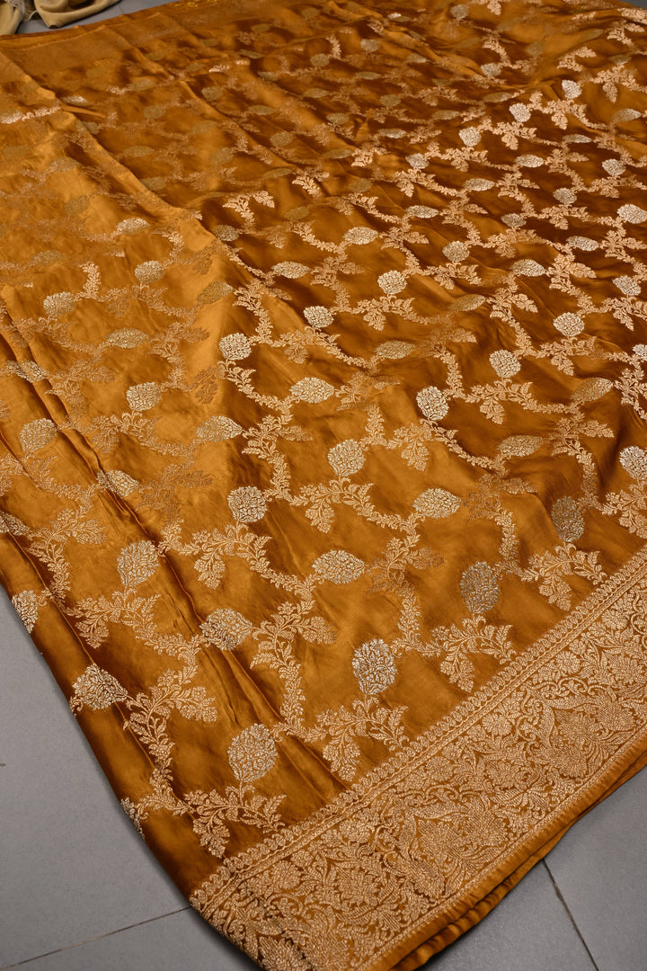 Methi Yellow Vegan Viscose Silk Saree  with Sona Rupa Jaal  and Zari  Border | SHOBITAM
