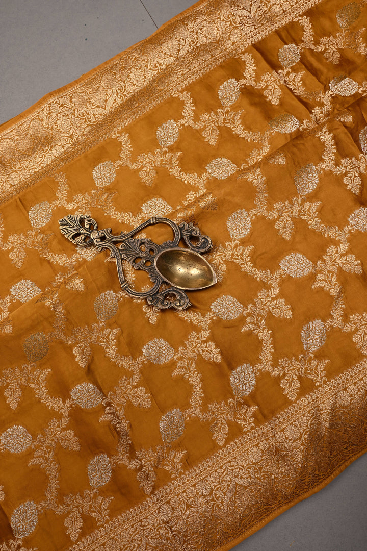 Methi Yellow Vegan Viscose Silk Saree  with Sona Rupa Jaal  and Zari  Border | SHOBITAM