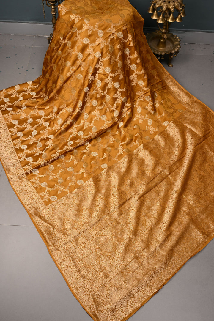 Methi Yellow Vegan Viscose Silk Saree  with Sona Rupa Jaal  and Zari  Border | SHOBITAM