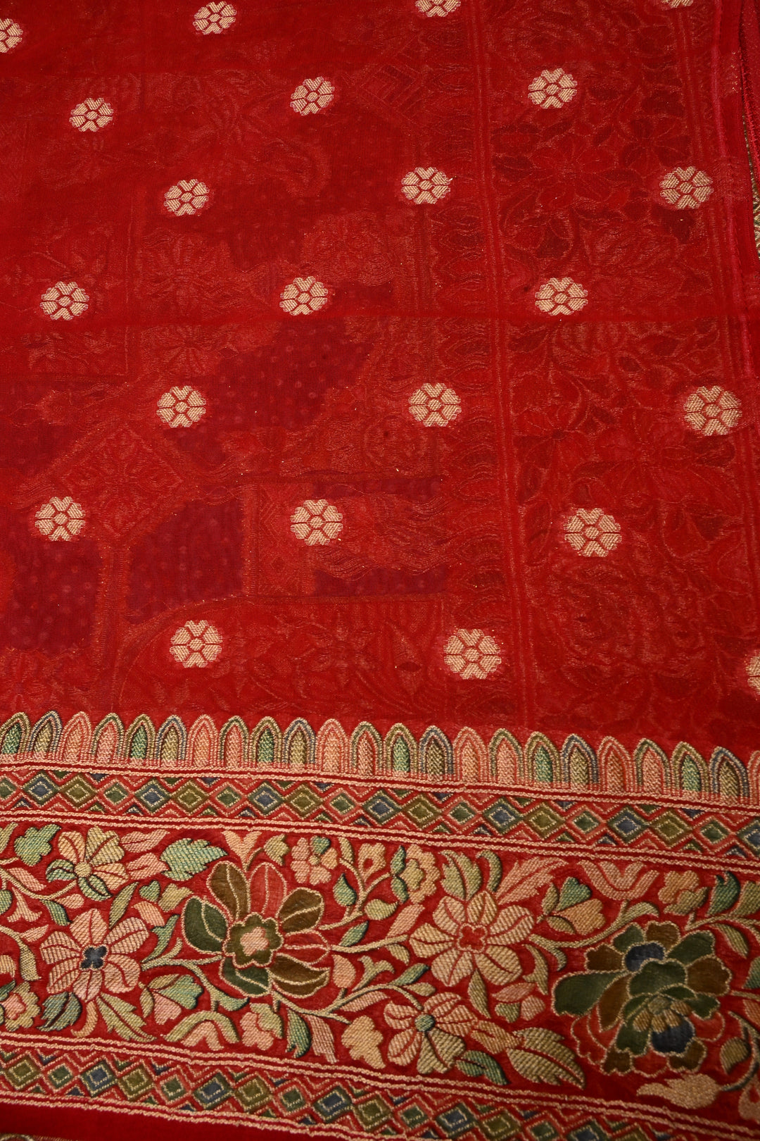 Rangkaat Bandhej Vegan Viscose Silk Saree with Shikargah Floral Motif and Zari Border | SHOBITAM