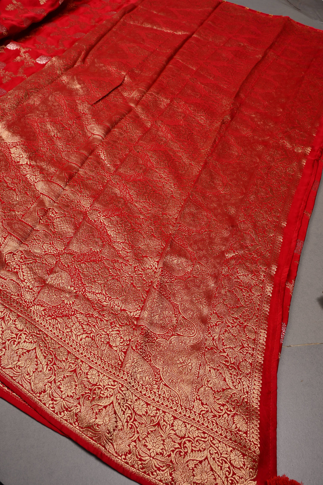 Deep Red Vegan Viscose Silk Saree with Sona Rupa Floral Jaal Brocade and Zari Border | SHOBITAM