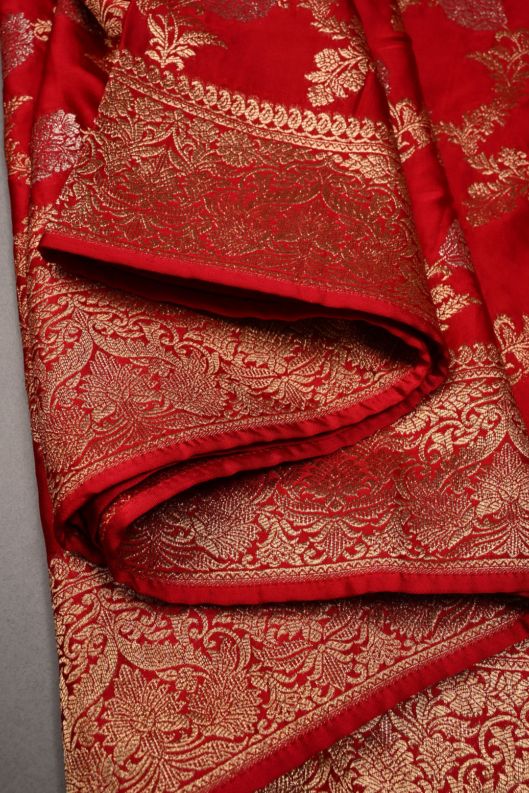 Deep Red Vegan Viscose Silk Saree with Sona Rupa Floral Jaal Brocade and Zari Border | SHOBITAM