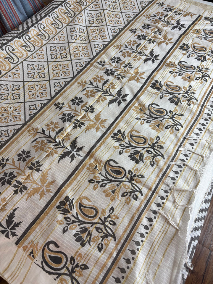The Aztec Beauty - Silk Cotton Gold Foil Saree | SHOBITAM