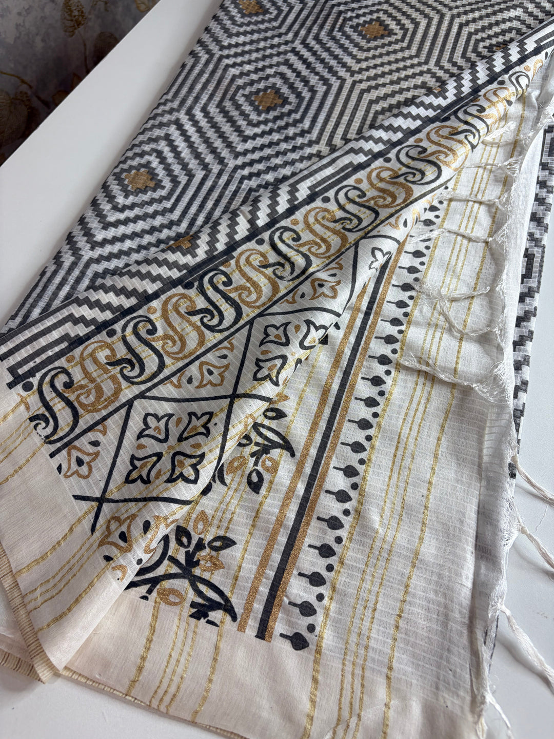 The Aztec Beauty - Silk Cotton Gold Foil Saree | SHOBITAM