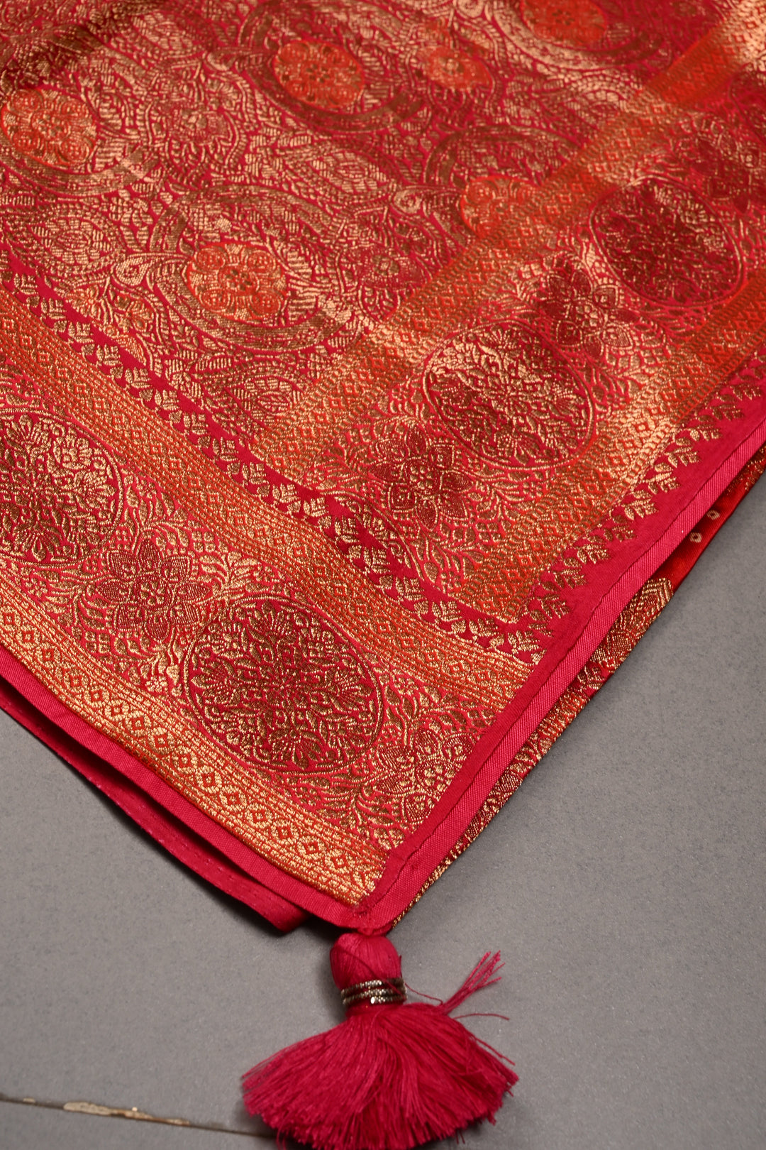 Rangkaat Style Bandhej on Vegan Viscose Silk Saree with Moroccan Jaal and Zari Border | SHOBITAM