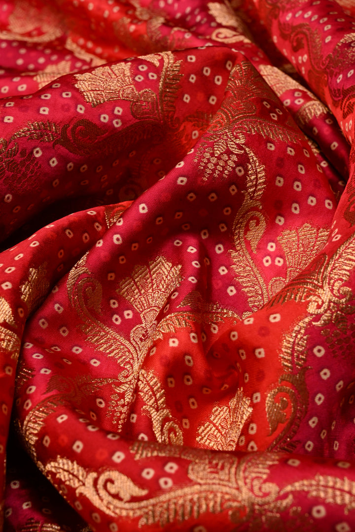 Rangkaat Style Bandhej on Vegan Viscose Silk Saree with Moroccan Jaal and Zari Border | SHOBITAM