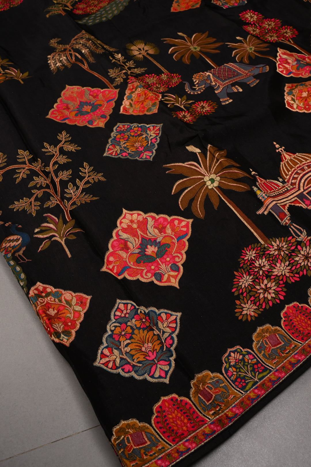 Black Vegan Viscose Silk Saree with Meenakari Brocade and Border | SHOBITAM