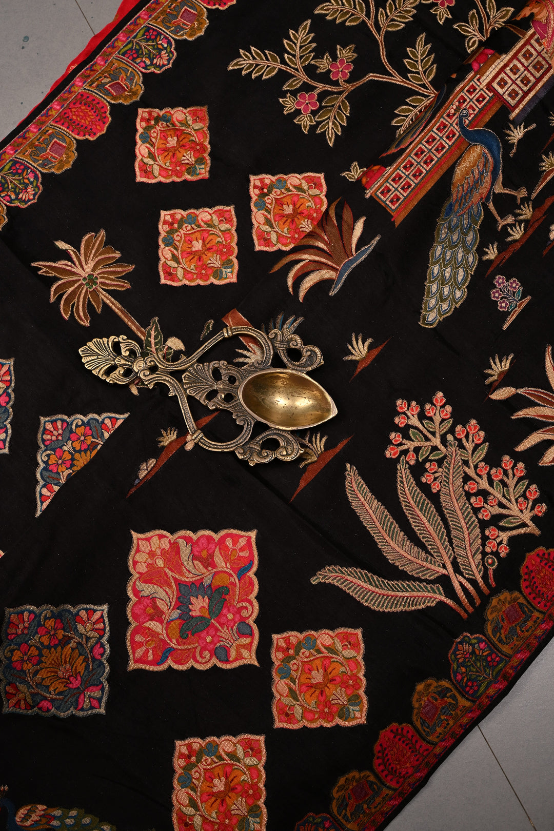 Black Vegan Viscose Silk Saree with Meenakari Brocade and Border | SHOBITAM
