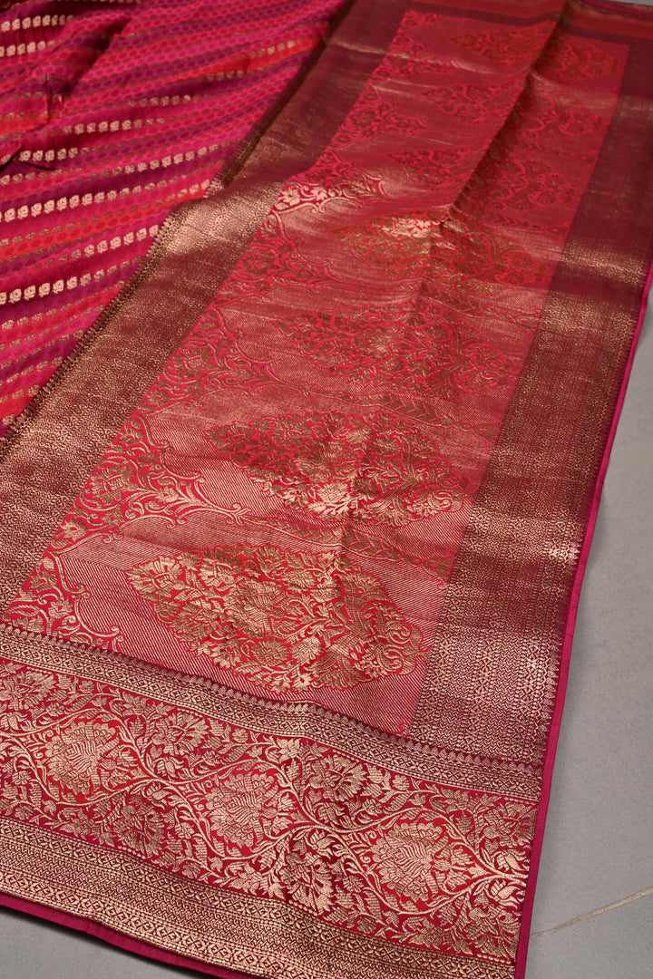 Rangkaat Style on Vegan Viscose Silk Saree with Leheria Design and Zari Border | SHOBITAM