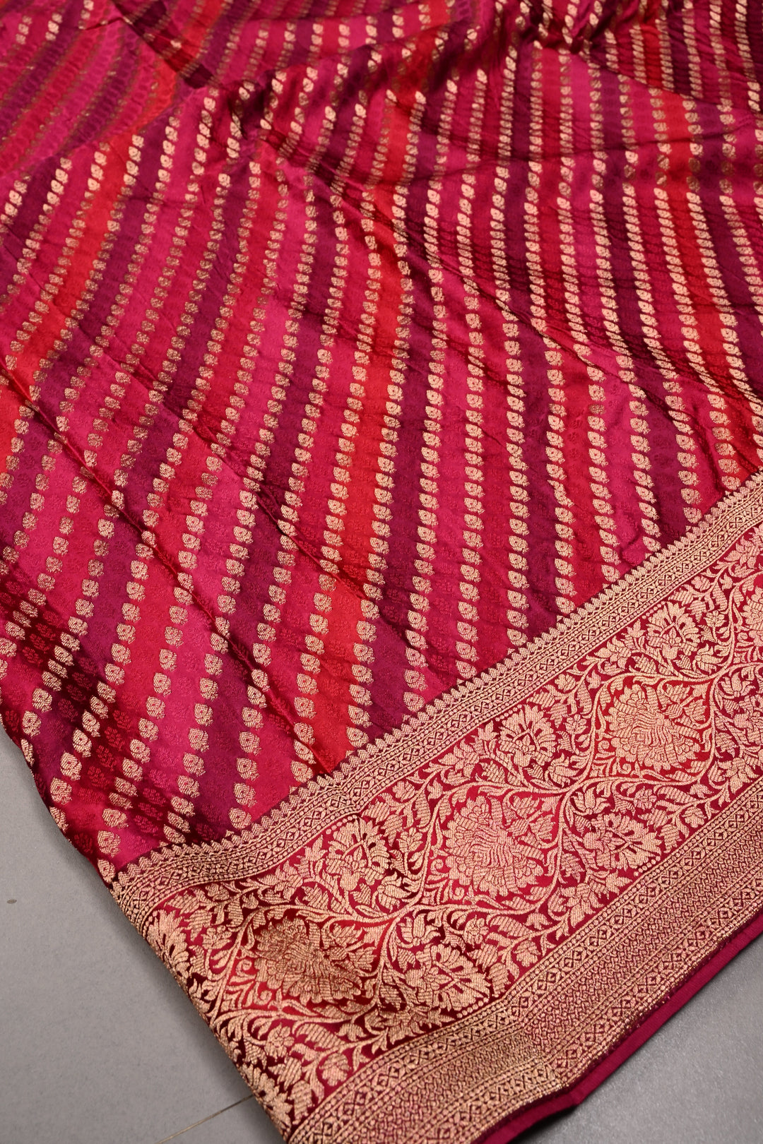 Rangkaat Style on Vegan Viscose Silk Saree with Leheria Design and Zari Border | SHOBITAM