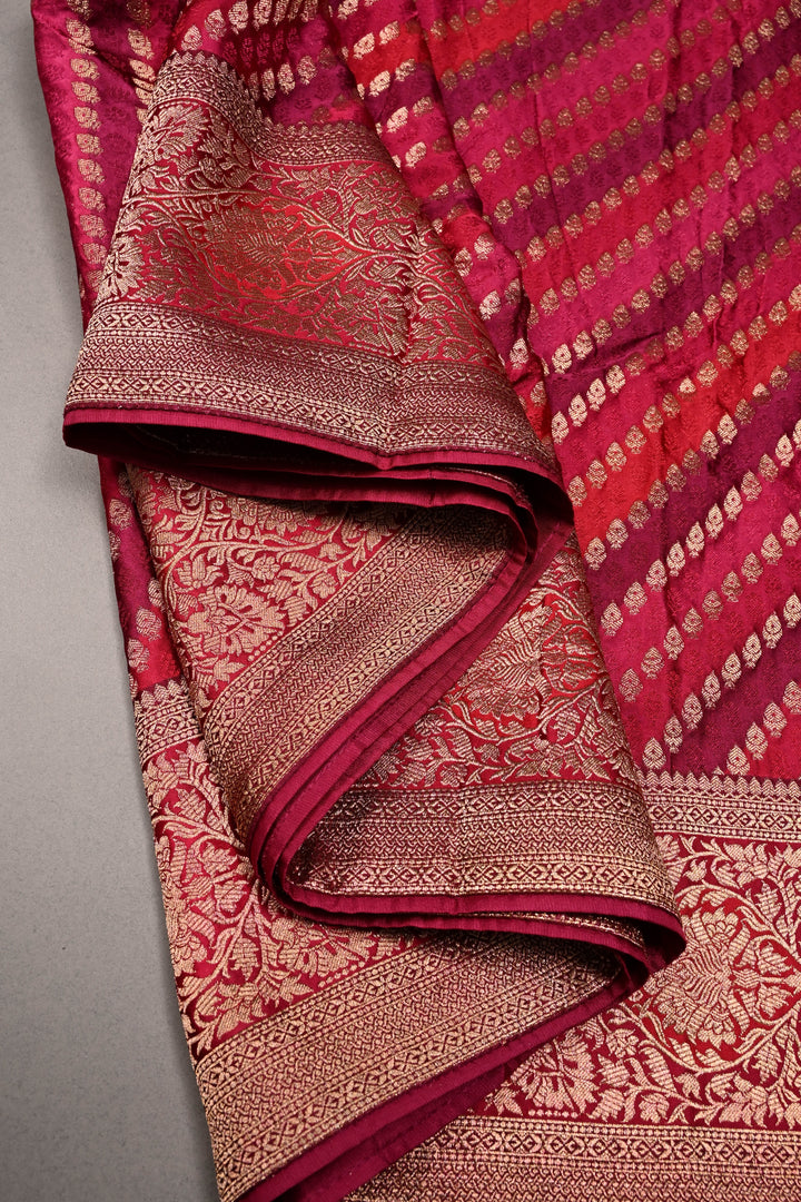 Rangkaat Style on Vegan Viscose Silk Saree with Leheria Design and Zari Border | SHOBITAM