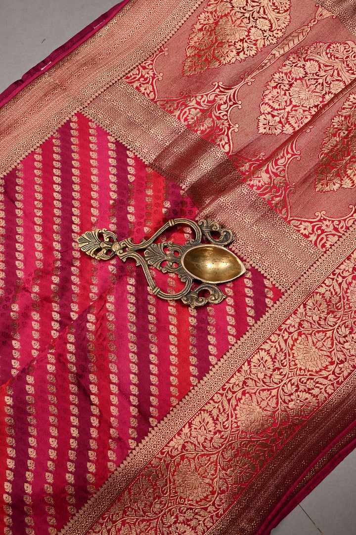 Rangkaat Style on Vegan Viscose Silk Saree with Leheria Design and Zari Border | SHOBITAM