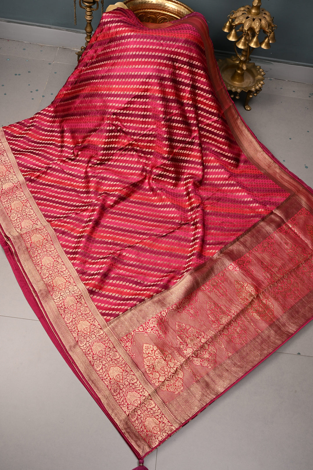 Rangkaat Style on Vegan Viscose Silk Saree with Leheria Design and Zari Border | SHOBITAM