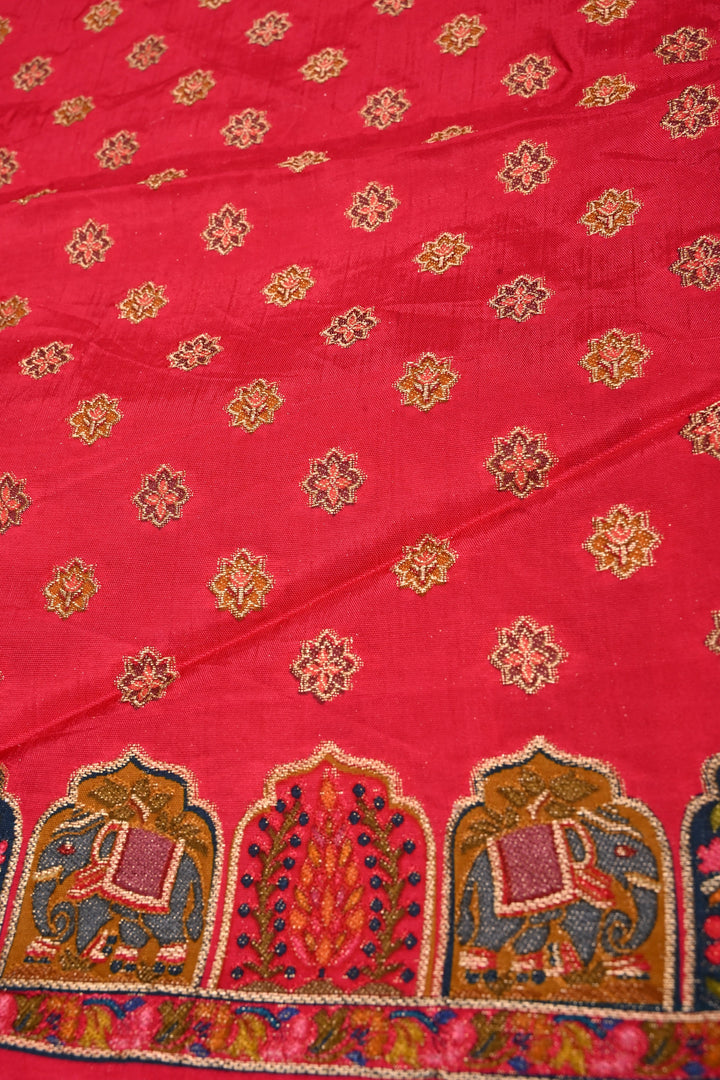 Sandalwood Beige Vegan Viscose Silk Saree with Meenakari Peacock Floral Brocade and Border | SHOBITAM