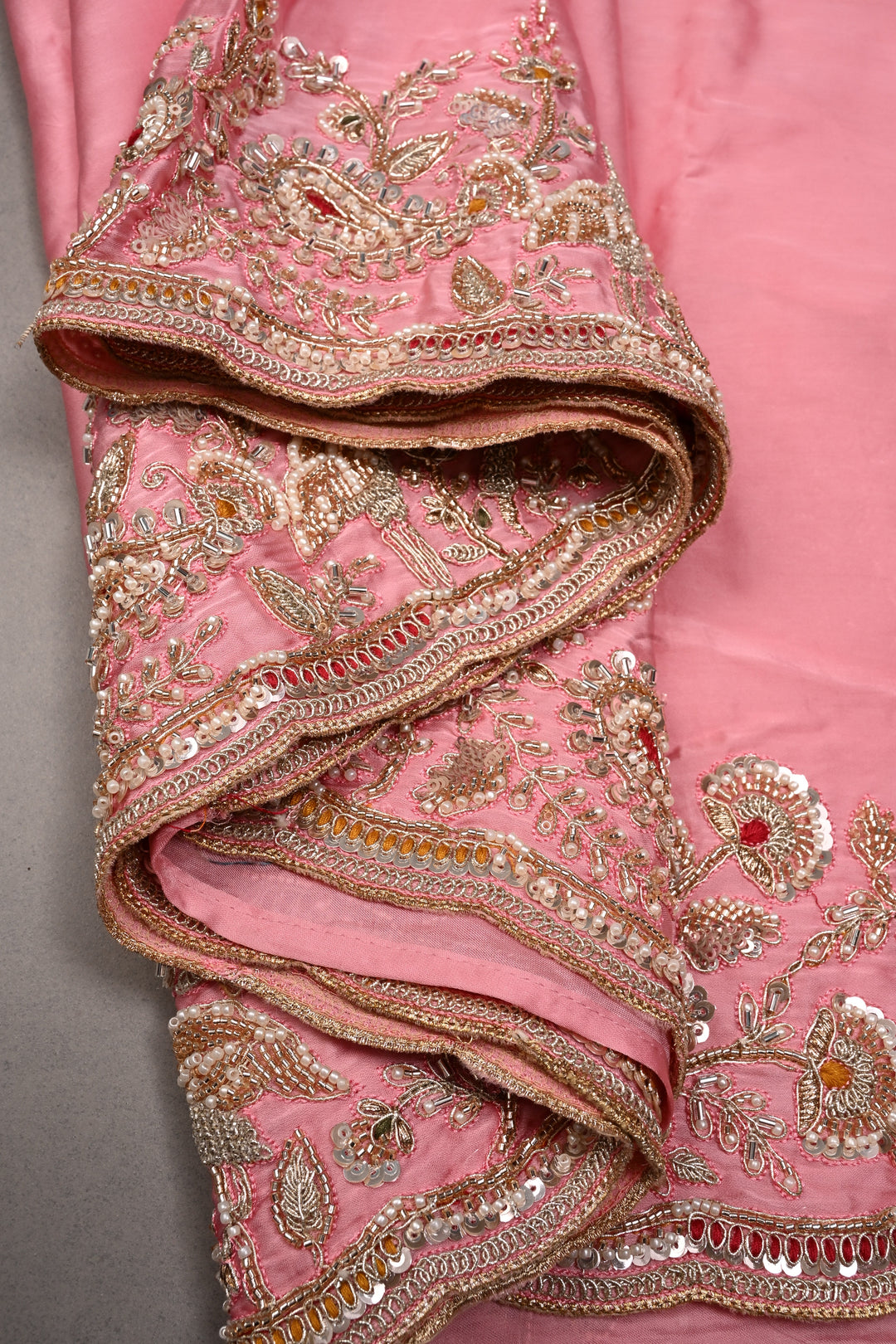 Rose Pink Vegan Viscose Silk Saree with Machine Embroidery and Meenakari Work on Scallop Border | SHOBITAM
