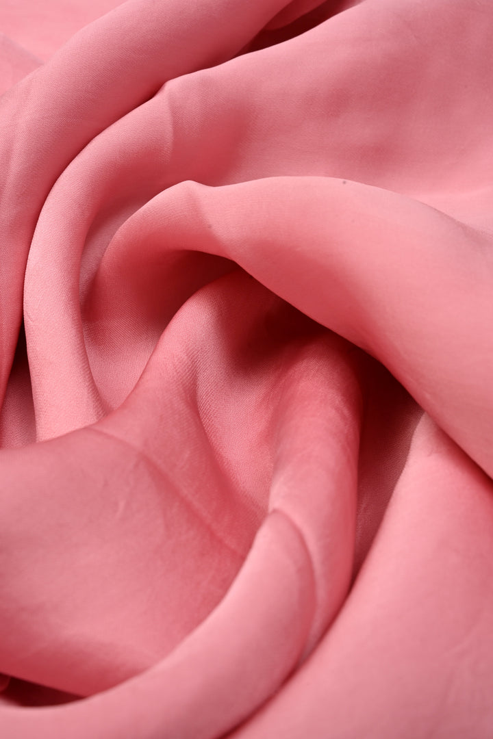 Rose Pink Vegan Viscose Silk Saree with Machine Embroidery and Meenakari Work on Scallop Border | SHOBITAM