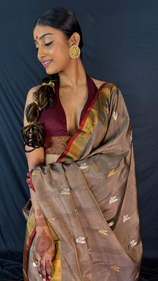 Myra - Handwoven Jamdani Silk Saree  | SILK MARK CERTIFIED | SHOBITAM