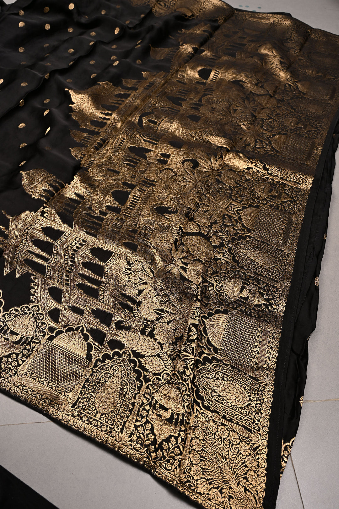 Black Vegan Viscose Silk Saree with  Flower butta and Zari  Border | SHOBITAM