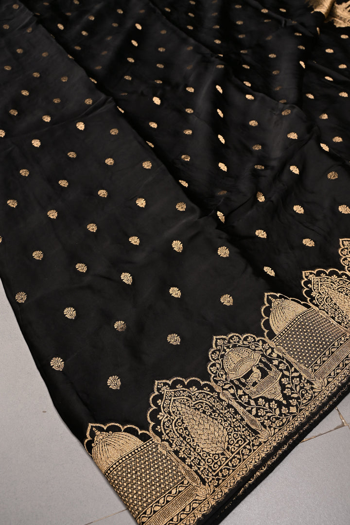 Black Vegan Viscose Silk Saree with  Flower butta and Zari  Border | SHOBITAM