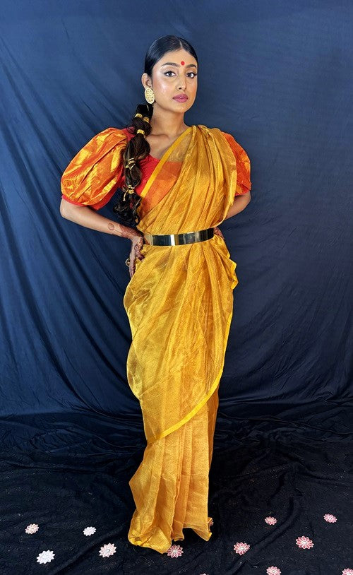 Svarna - Molten Gold Handwoven Uppada Tissue Silk Saree  | SILK MARK CERTIFIED | SHOBITAM