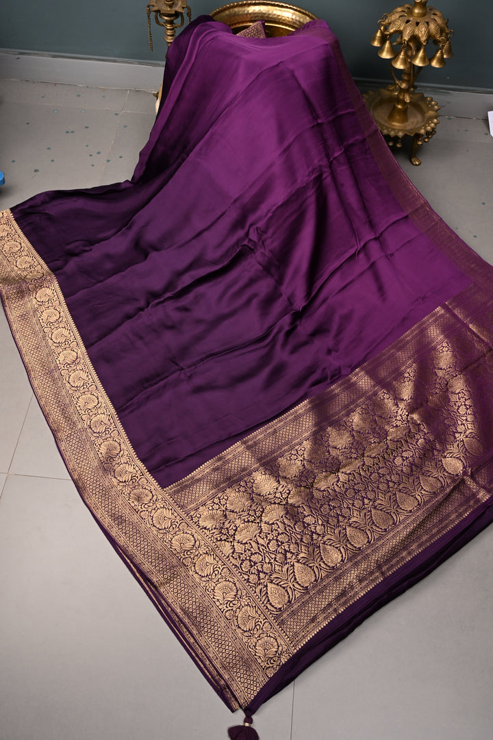 Purple Vegan Viscose Silk Saree with Zari  Border | SHOBITAM